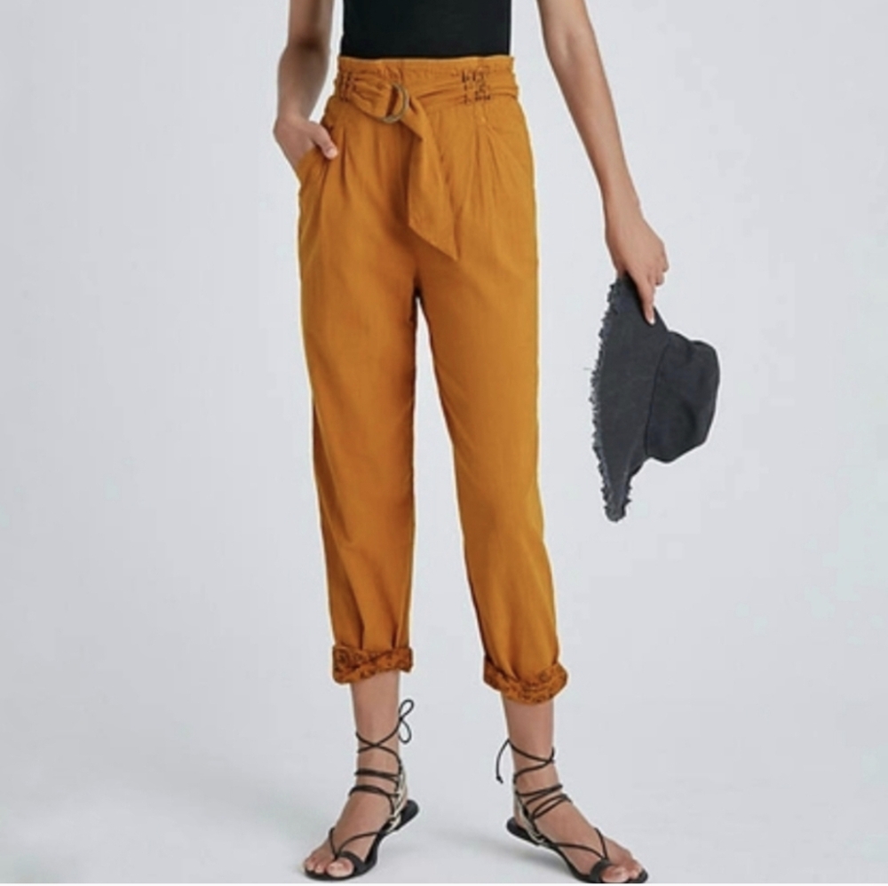 Anthropologie Paper Bag Pleated Front Cotton Pants